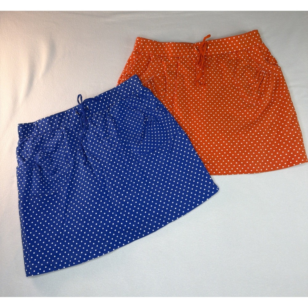 Susan Graver Women's Skort Lot of 2 Blue Orange Polka Dot Pull-On Size M